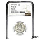 1964 Paul D. Merica Laboratory 25C NGC MS64 RB