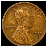 1913-S Lincoln Wheat Cent ABOUT UNCIRCULATED