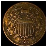 1864 Copper Two-Cent Piece NEARLY  UNCIRCULATED