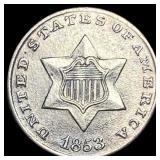 1853 Silver Three-Cent Piece ABOUT  UNCIRCULATED