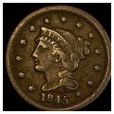 1845 Braided Hair Large Cent LIGHTLY  CIRCULATED