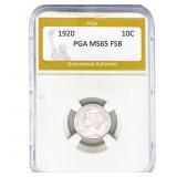 1920 Mercury Silver Dime PGA MS65 FSB