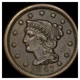 1847 Braided Hair Large Cent CLOSELY  UNCIRCULATE
