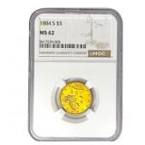 1884-S $5 Gold Half Eagle NGC MS62