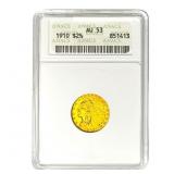 1910 $2.50 Gold Quarter Eagle ANACS AU53