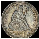 1853 Arrows/Rays Seated Liberty Quarter  NEARLY U