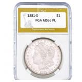 1881-S Morgan Silver Dollar PGA MS66 PL