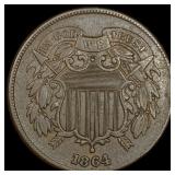1864 Bronze Two-Cent Piece NEARLY  UNCIRCULATED