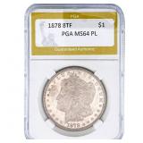 1878 8TF Morgan Silver Dollar PGA MS64 PL