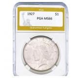 1927 Silver Peace Dollar PGA MS66