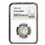 1894 Barber Quarter NGC PF64 Cameo