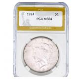 1934 Silver Peace Dollar PGA MS64