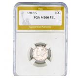1918-S Mercury Silver Dime PGA MS66 FBL
