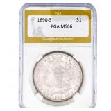 1890-S Morgan Silver Dollar PGA MS66