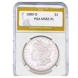 1880-O Morgan Silver Dollar PGA MS65 PL