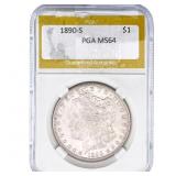 1890-S Morgan Silver Dollar PGA MS64