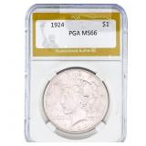 1924 Silver Peace Dollar PGA MS66