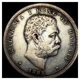 1883 Silver Hawaiian 1/2 Dollar ABOUT  UNCIRCULAT