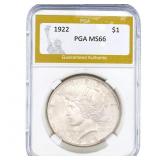 1922 Silver Peace Dollar PGA MS66