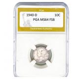 1940-D Mercury Silver Dime PGA MS64 FSB