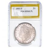 1901-S Morgan Silver Dollar PGA MS64 PL