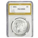 1921 Silver Peace Dollar PGA MS66