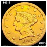 1863-S $2.50 Gold Quarter Eagle CLOSELY UNC