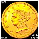 1862 $2.50 Gold Quarter Eagle CHOICE BU