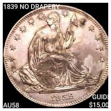 1839 NO DRAPERY Seated Lib Half Dollar CHOICE AU