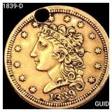 1839-D $2.50 Gold Quarter Eagle CLOSELY UNC
