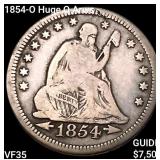 1854-O Huge O Arws Seated Liberty Qtr ABOUT UNC