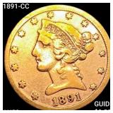 1891-CC $5 Gold Half Eagle CLOSELY UNCIRCULATED