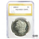 1890-S Morgan Silver Dollar PGA MS64 DMPL