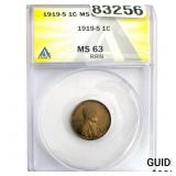 1919-S Wheat Cent ANACS MS63 BRN