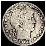 1913 Silver Half Dollar Barber NICELY CIRCULATED