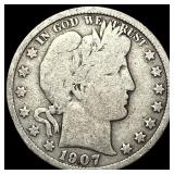1907-S Silver Barber Half Dollar NICELY CIRCULATED