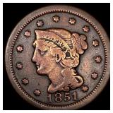 1851 Braided Hair Large Cent LIGHTLY CIRCULATED
