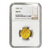 1854 $3 Gold Piece NGC AU55