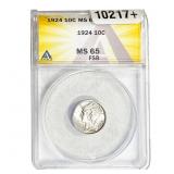 1924 Mercury Silver Dime ANACS MS65 FSB