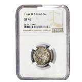 1937-D 3 Legs Buffalo Nickel NGC XF45