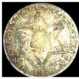 1851 TONED Silver Three-Cent Piece CLOSELY UNCIRCU