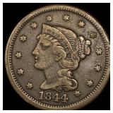1844 Braided Hair Large Cent LIGHTLY CIRCULATED