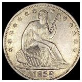 1858-O Silver Half Dollar CLOSELY UNCIRCULATED