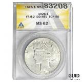 1926 Silver Peace Dollar ANACS MS62 VAM-2 DD Rev.