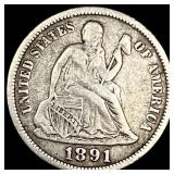 1891 Silver Dime (Seated Liberty) NICELY CIRCULATE