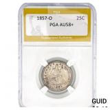 1857-O Seated Liberty Quarter PGA AU58+