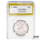 1853 Seated Liberty Half Dollar PGA MS64 Arrows &