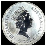 1990 Silver 1 oz Australian Kookaburra $5 SUPERB G