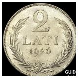 1926 Latvia Silver 2 Lati UNCIRCULATED
