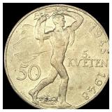 1948 Czechoslovakia Silver 50 Korun UNCIRCULATED
